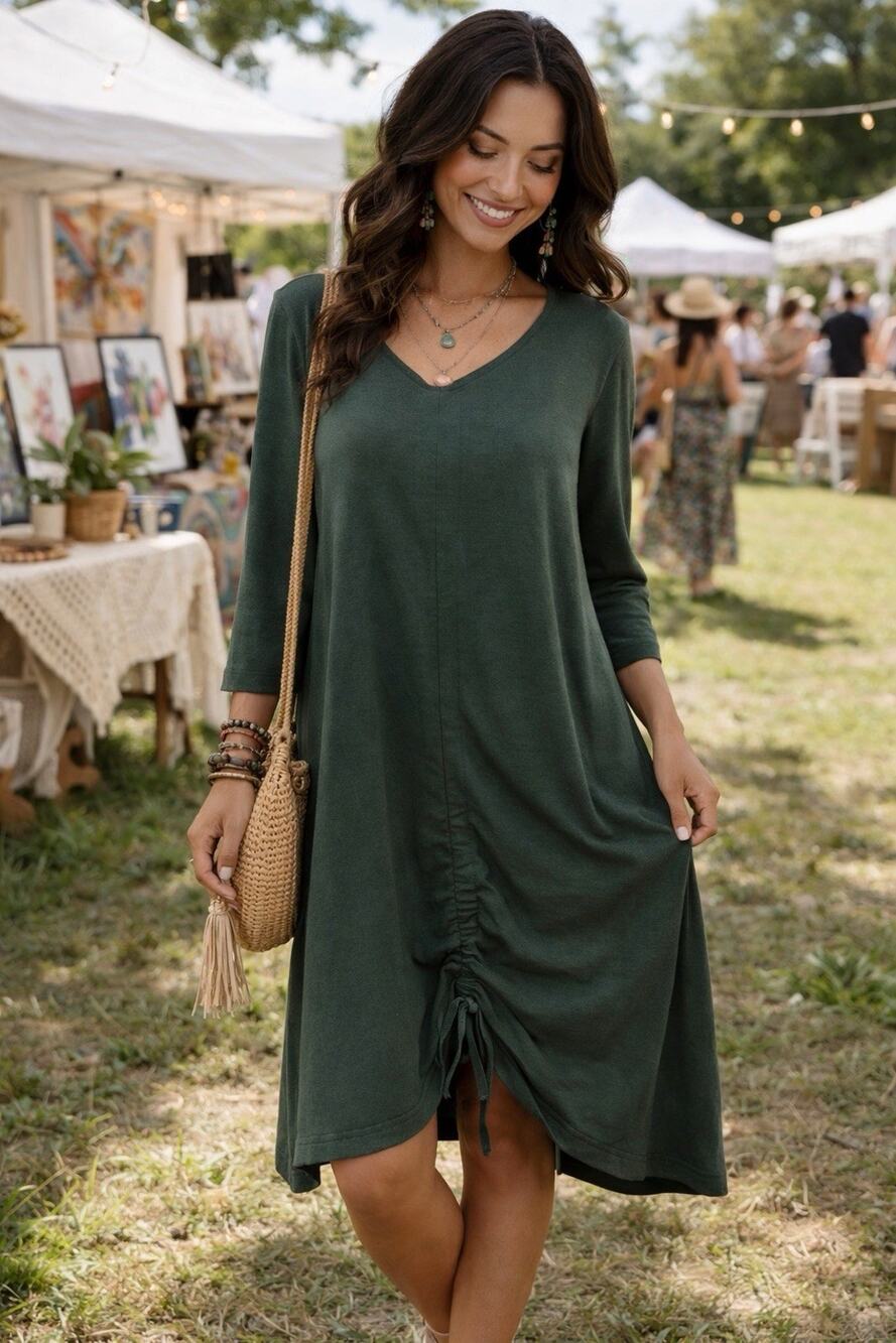 Bryn Walker Tunic Dress “Lagenlook” Dark Green Garment Midi-Length Styles